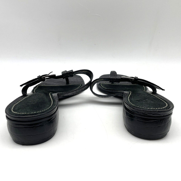 Vintage 90s Lauren Ralph Lauren DONCIA Black Croc Leather Buckle Sandals 7.5B - Picture 8 of 16